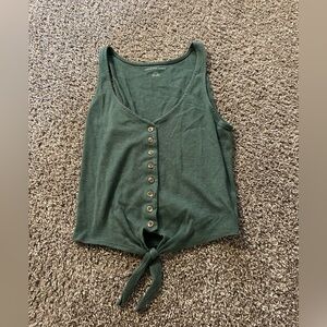 AMERICAN EAGLE Army Green Button-Up Tank